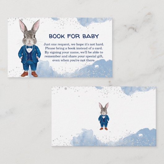 Dapper Boy Bunny in een Blue Suit Book voor Baby Informatiekaartje (Voorkant / Achterkant)