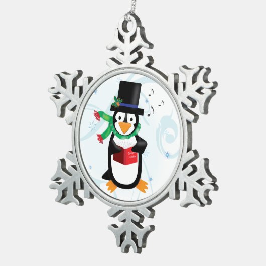 Dapper Caroling Penguin Tin Sneeuwvlok Ornament (Rechts)