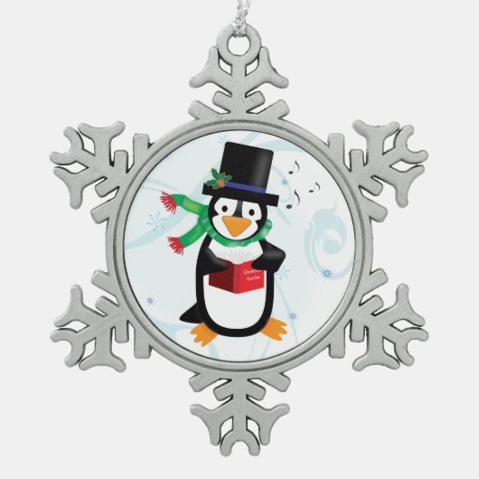 Dapper Caroling Penguin Tin Sneeuwvlok Ornament (Voorkant)