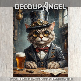 Dapper Cat drink Bier - Decoupage - Tissuepapier