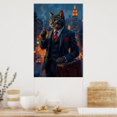 Dapper Cat in Suit Funny Animal Portrait Poster (Keuken)