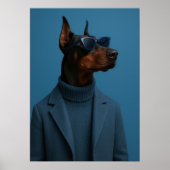 Dapper Doberman in Blue Turtleneck and Sunglasses Poster (Voorkant)