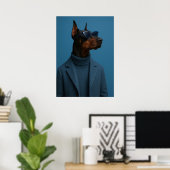 Dapper Doberman in Blue Turtleneck and Sunglasses Poster (Thuiskantoor)