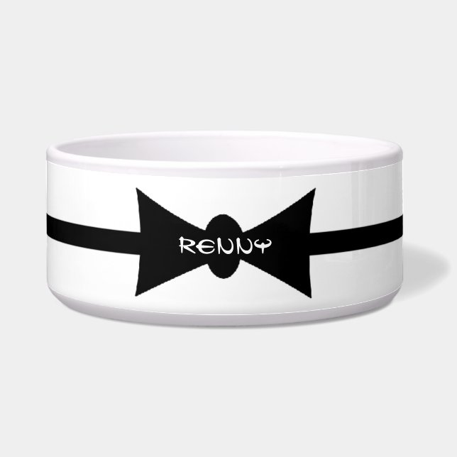 Dapper Dog Black BowTie - Gepersonaliseerd Voerbakje (Voorkant)