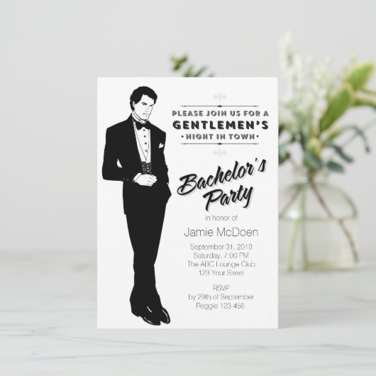 Dapper feestje voor vrijgezellen in retro stijl kaart (Staand voorkant)