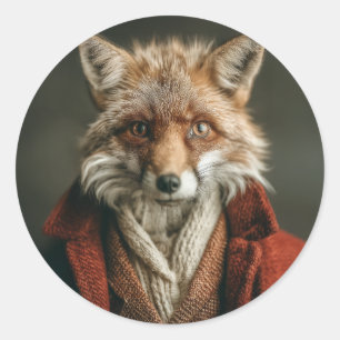 Dapper Fox in gezellige stijl Ronde Sticker