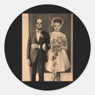 Dapper Frankenstein Wedding Day - Monster Halowee Ronde Sticker