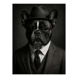 Dapper French Bulldog in Suit and Hat Perfect Poster