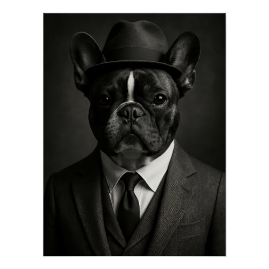 Dapper French Bulldog in Suit and Hat Perfect Poster (Voorkant)