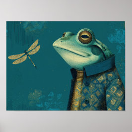 Dapper Frog & Dragonfly - Surreal Vintage Animal  Poster