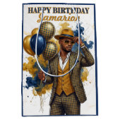 Dapper Gentleman Mustard and Navy Birthday Medium Cadeauzakje (Voorkant)