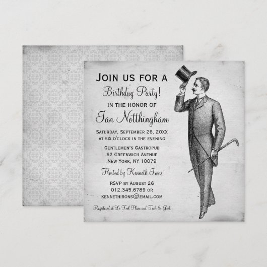 Dapper Gentleman's Birthday Party Kaart (Voorkant / Achterkant)