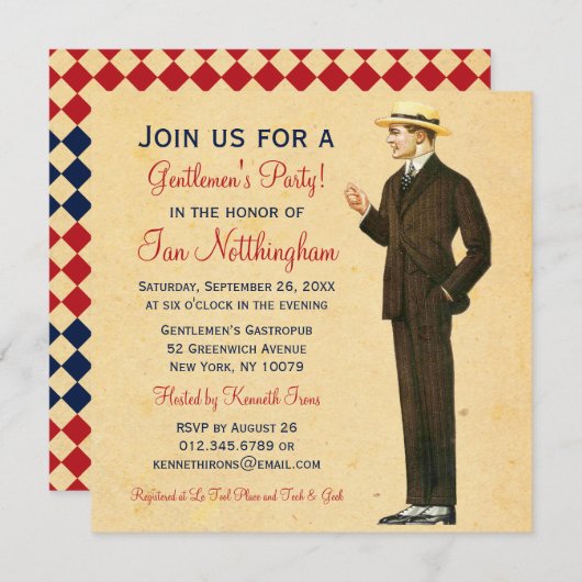 Dapper Gentlemen's Party Kaart (Voorkant / Achterkant)