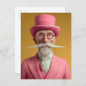 Dapper heer in roze uitnodiging briefkaart (Voorkant / Achterkant)