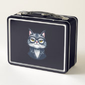 Dapper kat in bril en pak lunchbox (Achterkant)