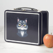Dapper kat in bril en pak lunchbox (In situ)
