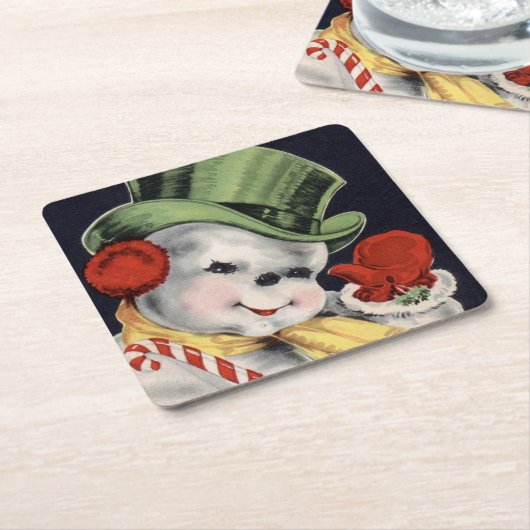 Dapper Kerstsnowman Kartonnen Onderzetters (Schuin)