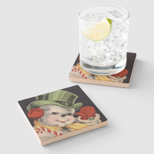 Dapper Kerstsnowman Stenen Onderzetter (Zijkant)