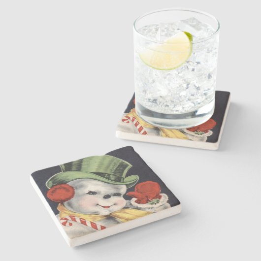 Dapper Kerstsnowman Stenen Onderzetter (Zijkant)