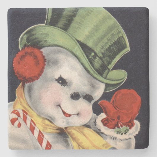 Dapper Kerstsnowman Stenen Onderzetter (Voorkant)