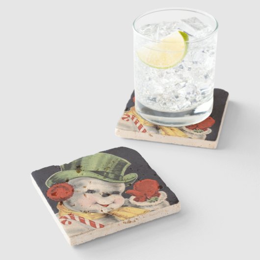 Dapper Kerstsnowman Stenen Onderzetter (Zijkant)