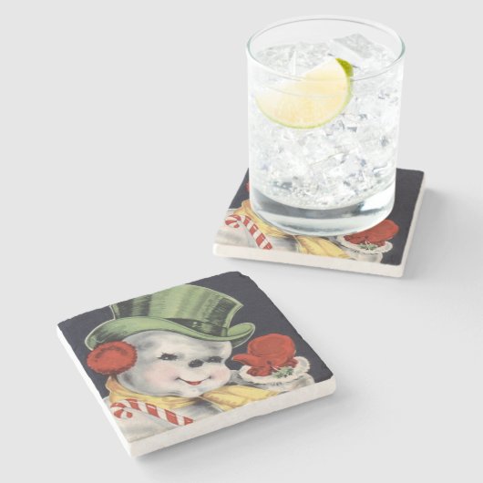 Dapper Kerstsnowman Stenen Onderzetter (Zijkant)