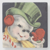 Dapper Kerstsnowman Stenen Onderzetter (Voorkant)