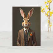 Dapper Konijn Portret Kunstkaart Kaart (Gele Bloem)