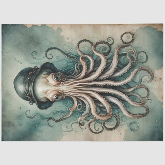 Dapper Kraken  Nautische Whimsy Decoupage Tissuepapier (Voorkant)