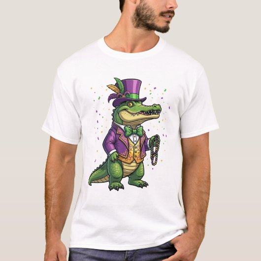 Dapper Mardi Gras Alligator Masquerade Suit & Tie  T-shirt (Voorkant)