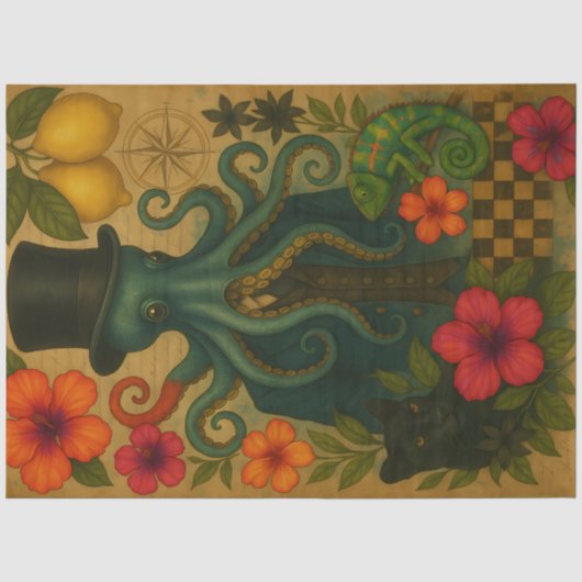 Dapper Octopus Gentleman Nautische Decoupage Tissuepapier (Voorkant)