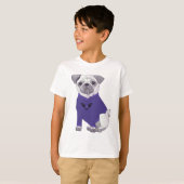 Dapper pug met paarse trui t-shirt (Voorkant volledig)