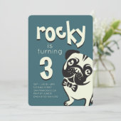 Dapper Puppy Dog Pug Verjaardagsuitnodiging Kaart (Staand voorkant)