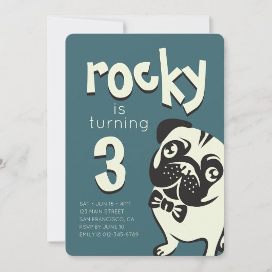Dapper Puppy Dog Pug Verjaardagsuitnodiging Kaart (Voorkant)