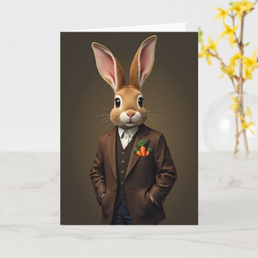 Dapper Rabbit Portrait Card Kaart (Gele Bloem)