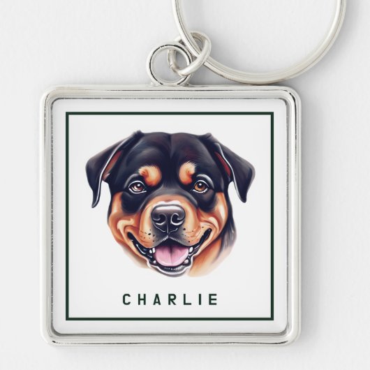 Dapper Rottweiler Pup Gepersonaliseerd Sleutelhanger (Voorkant)