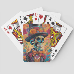 Dapper Skelet Elegance: Dag van de Doden Pokerkaarten