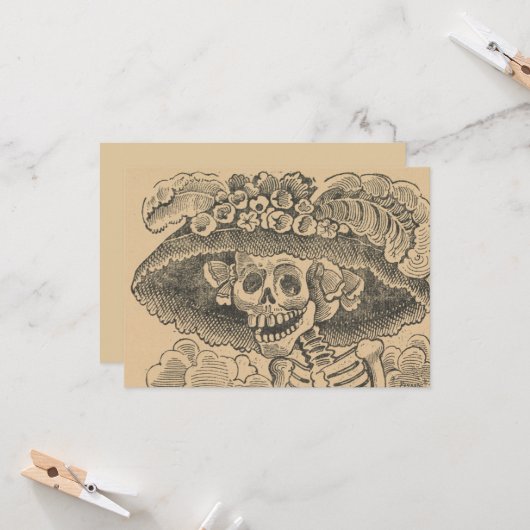 Dapper Skeleton (Calavera Catrina) (Elegant Skull) Kaart (Voorkant / Achterkant in situ)