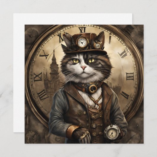 Dapper Steampunk Calico Cat Feestdagenkaart (Voorkant / Achterkant)