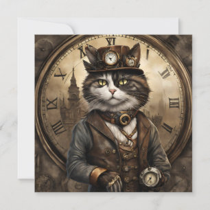 Dapper Steampunk Calico Cat Feestdagenkaart