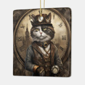 Dapper Steampunk Calico Cat Keramisch Ornament (Links)