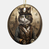 Dapper Steampunk Calico Cat Keramisch Ornament (Links)
