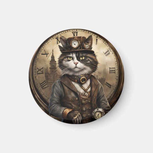 Dapper Steampunk Calico Cat Magneet (Voorkant)