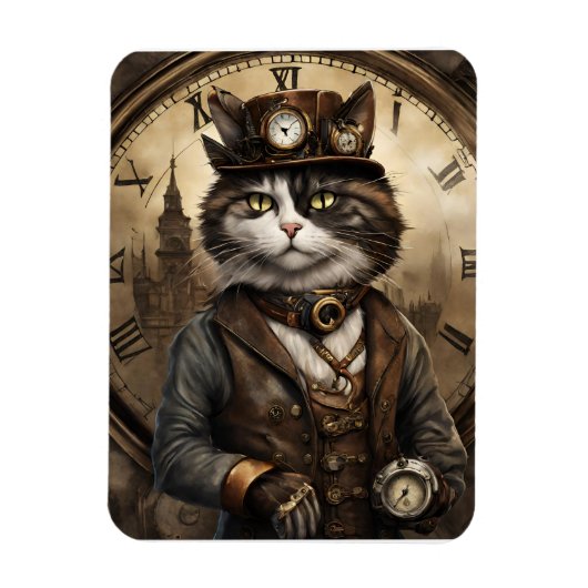 Dapper Steampunk Calico Cat Magneet (Verticaal)