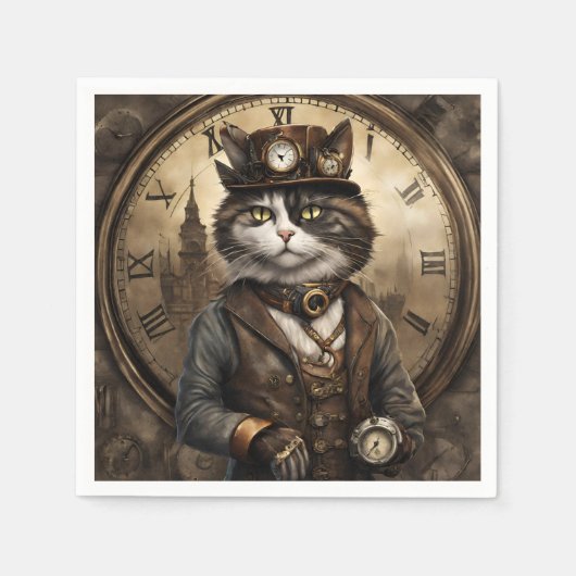 Dapper Steampunk Calico Cat Servet (Voorkant)