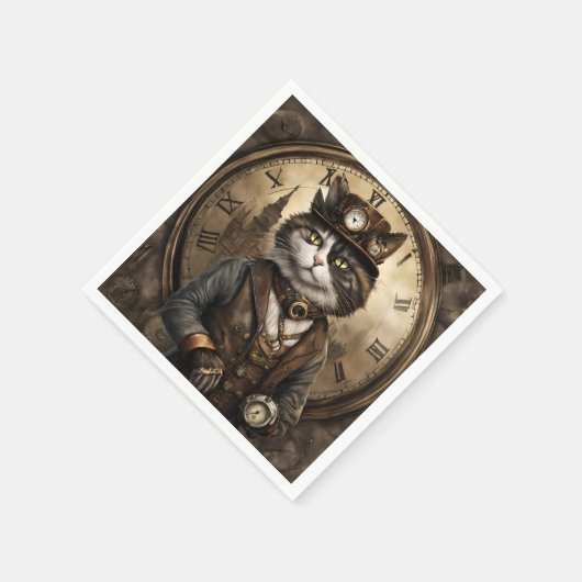 Dapper Steampunk Calico Cat Servet (Hoek)