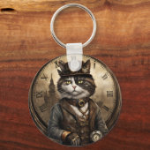 Dapper Steampunk Calico Cat Sleutelhanger (Voorkant)