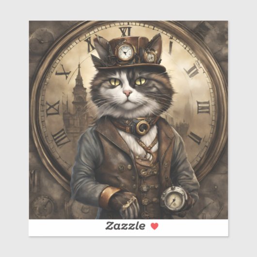 Dapper Steampunk Calico Cat Sticker (Vel)