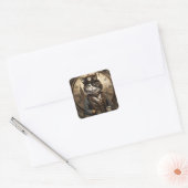 Dapper Steampunk Calico Cat Vierkante Sticker (Envelop)