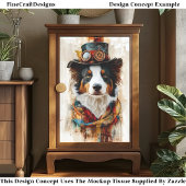 Dapper Steampunk Hond, Top Hat, Sjaal DB1 Decoupag Tissuepapier